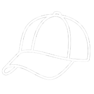 Minimalist white line art profile icon of a vintage dad hat, technical artifact for bABP headwear product specifications block